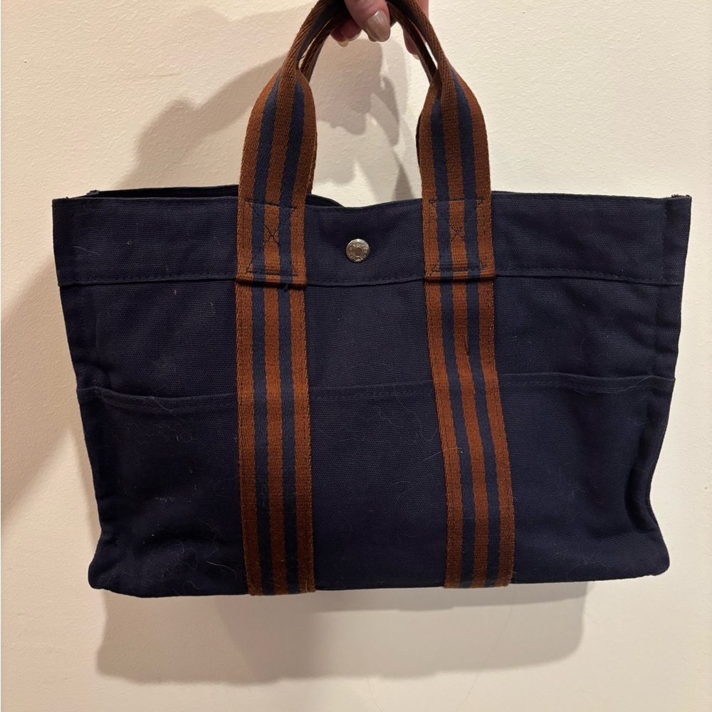 Hermes Navy Canvas Tote Bag - Picture 2 of 8